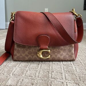 Coach May Shoulder Bag Signature Canvas & Leather Purse Tan Rust EUC 5229